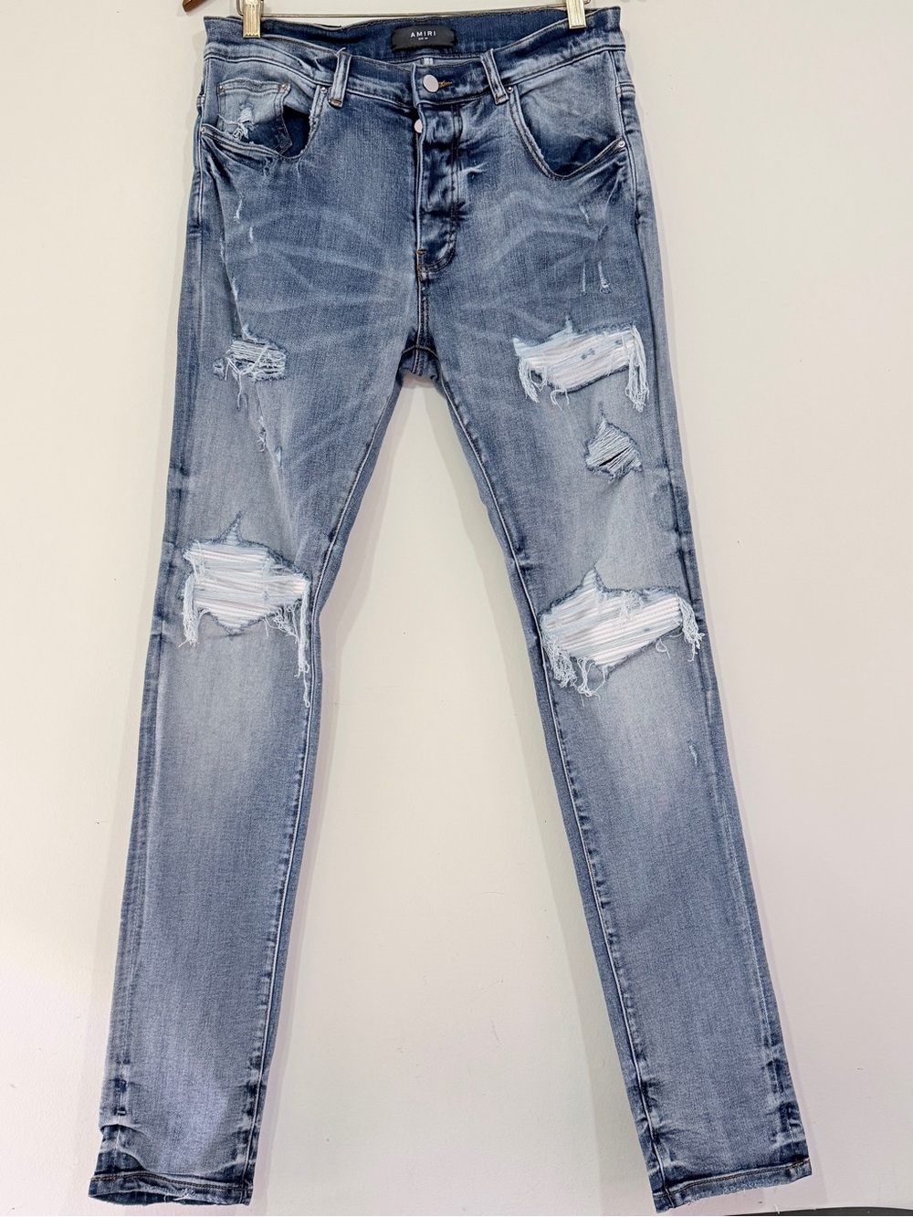 Amiri MX1 Style Distressed Ripped Stretch  Skinny Jeans Light Wash Size 34